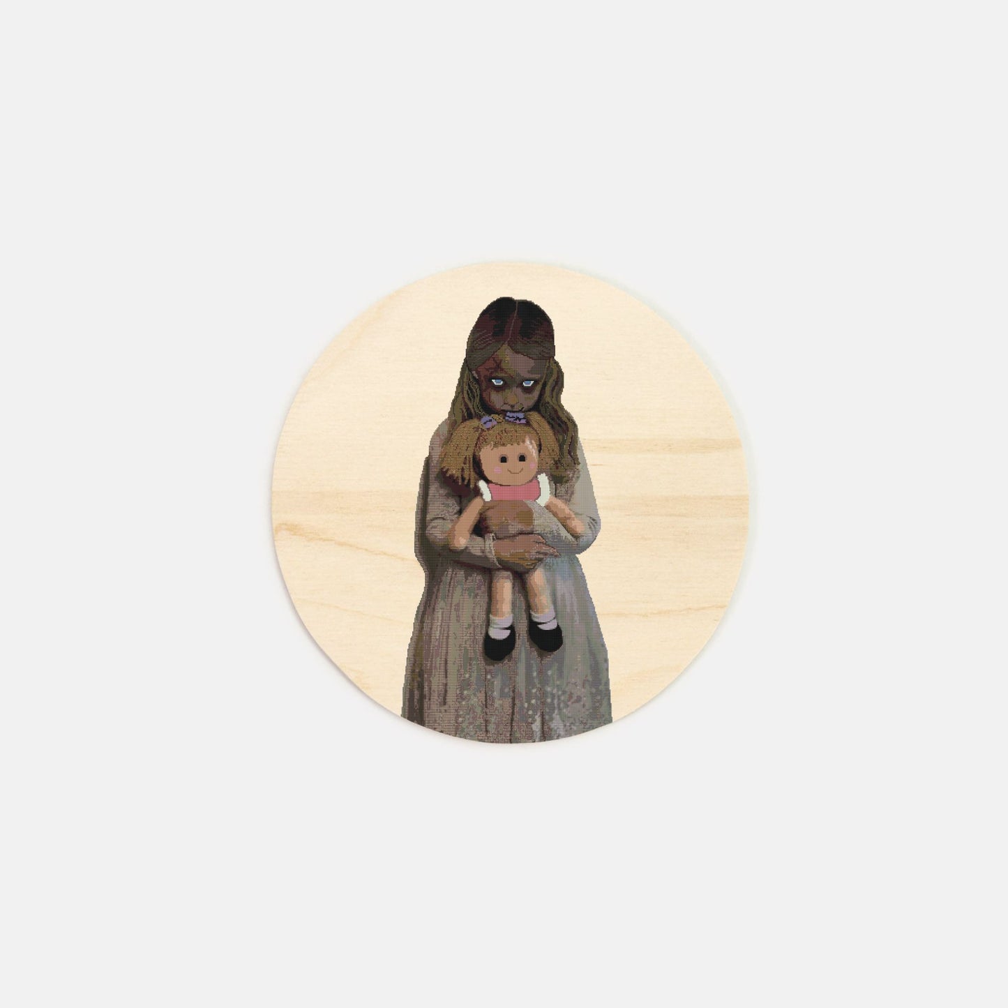 Creepy Girl Wood Sign 6" (Round)
